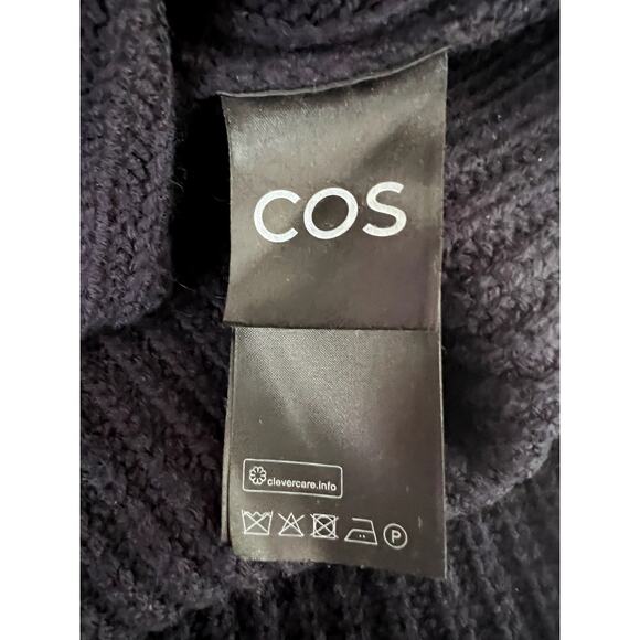 COS Navy Blue Oversized Heavy 100% Wool Knit High Neck Pullover Sweater Size S - Picture 7 of 9